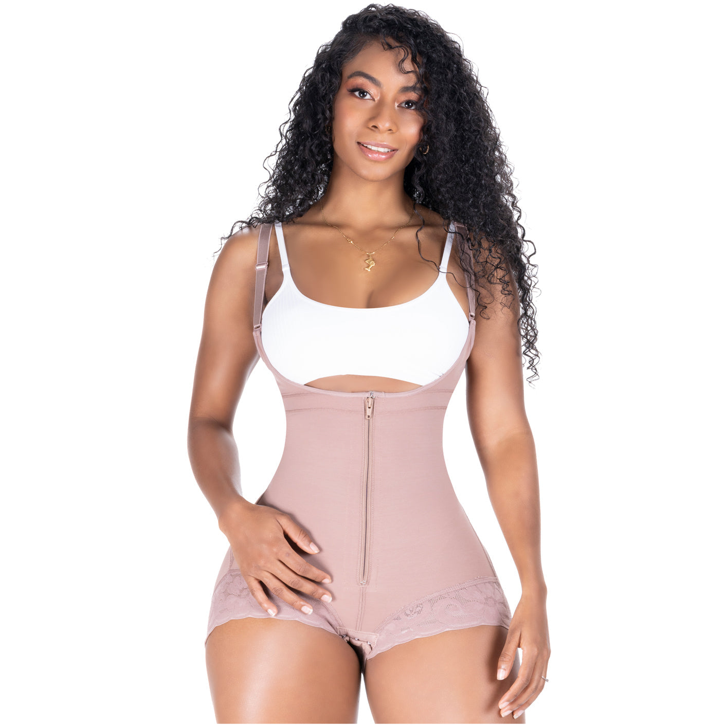Butt Lifter Body Shaper with Open Bust and Front Zipper Closure by