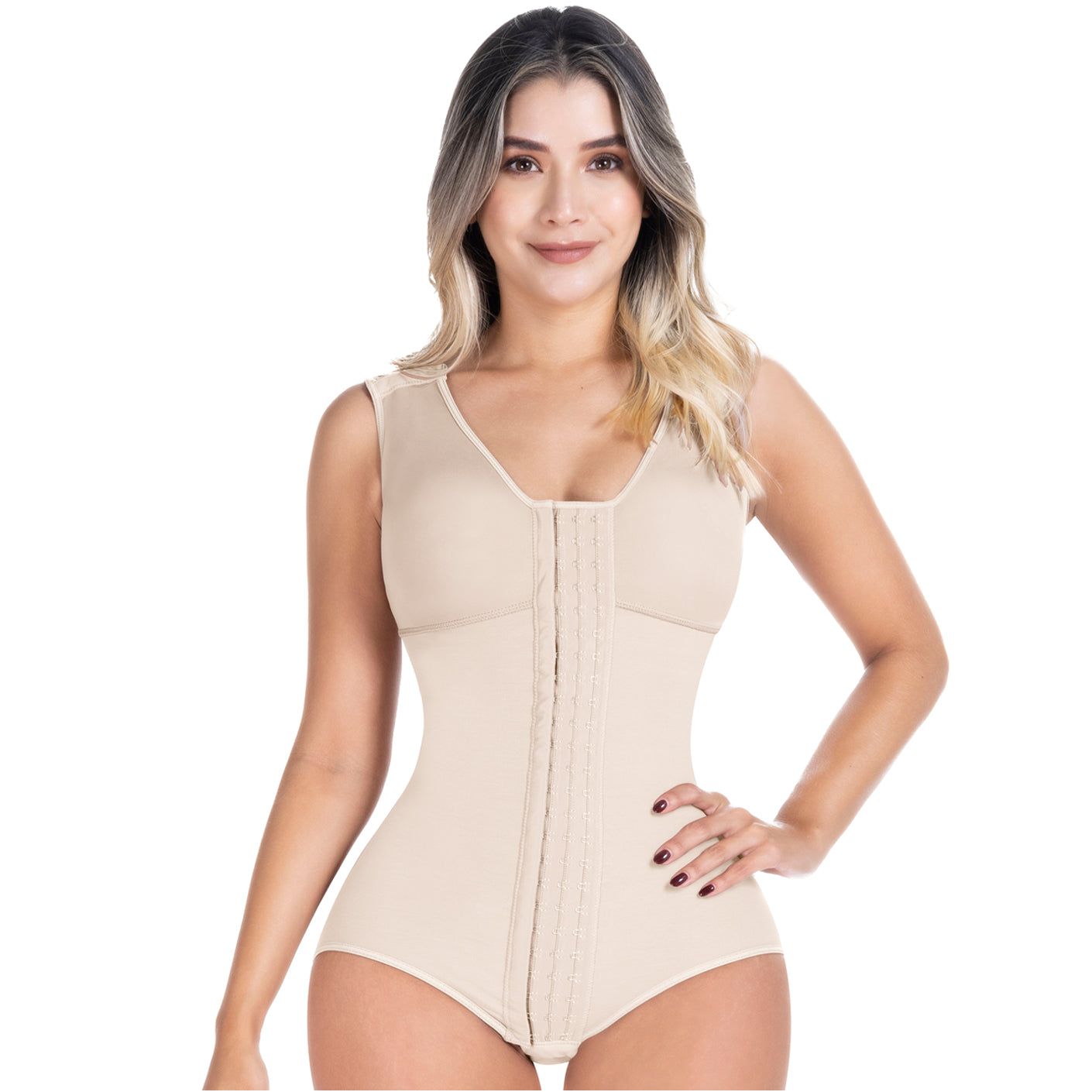 Postpartum C-section Faja Butt lifter Built-in bra & High compression  Sonryse 056BF - XS/30 / Beige