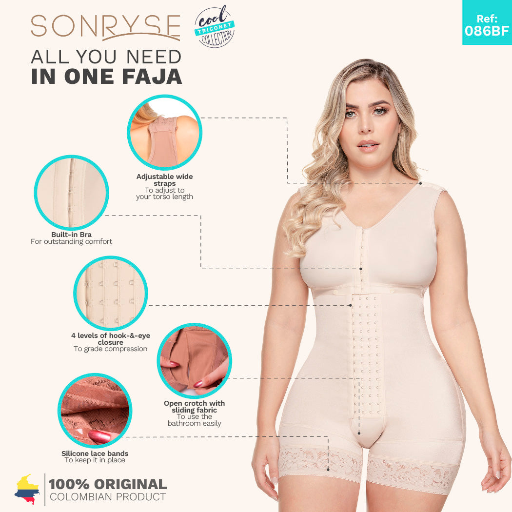 Fajas Sonryse 056BF  Colombian Postpartum Shapewear Bodysuit with