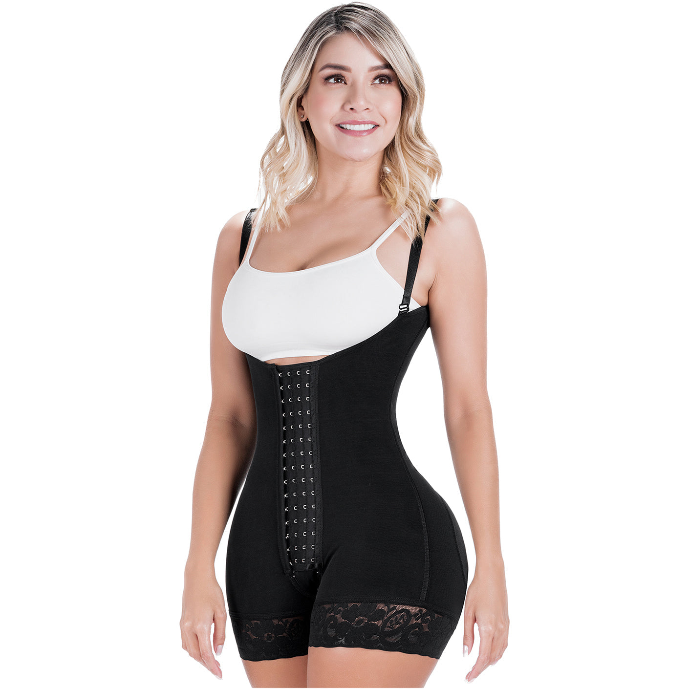 Post Surgery Tummy Tuck & Postpartum Natural-birth Faja Open bust  Short-length Mid-back coverage | Stage 2 Sonryse 068BF - XS/30 / Black