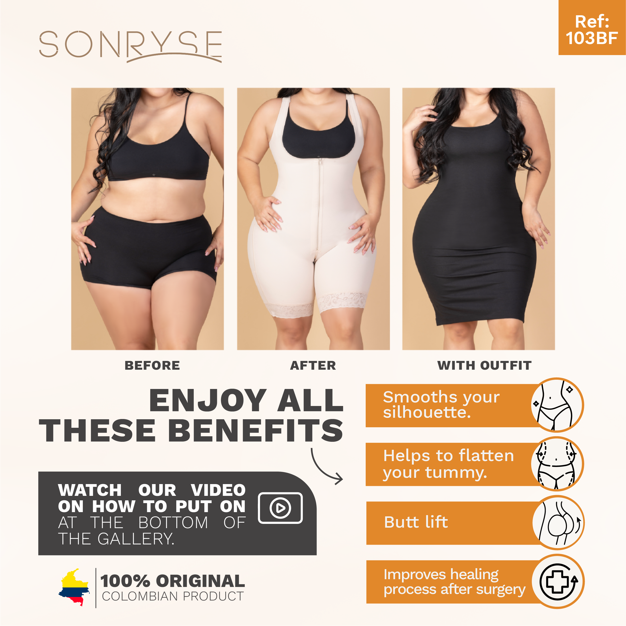 Post Surgery Tummy Tuck & Postpartum Natural-birth Faja Open bust  Short-length Mid-back coverage | Stage 2 Sonryse 068BF - 2XS/28 / Beige
